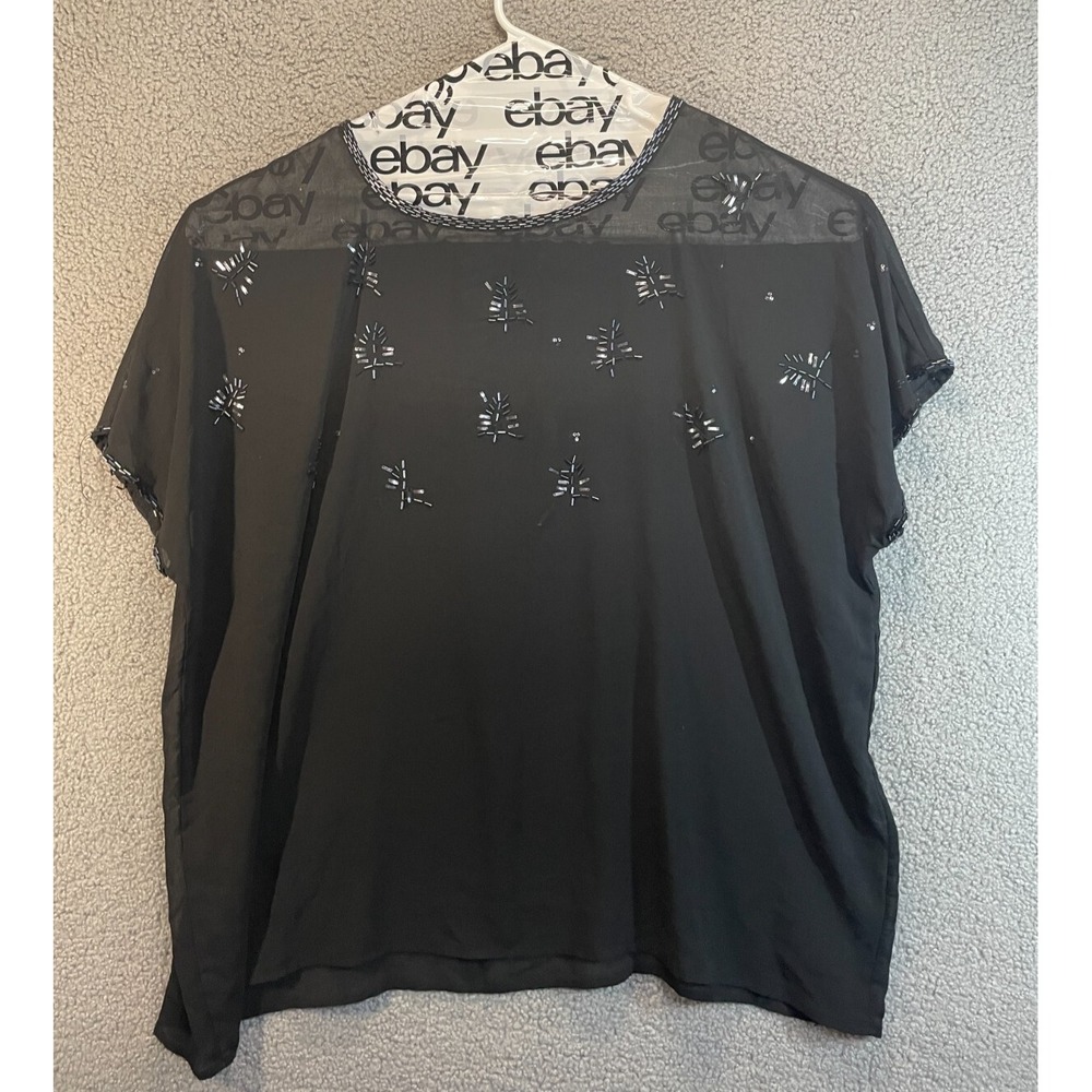 DESIGN History Blouse Women's Size‎ 3X   Black Sheer  Neckline Plus  Casual
